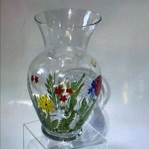 Floral Glass Vase with Red and Yellow Accents